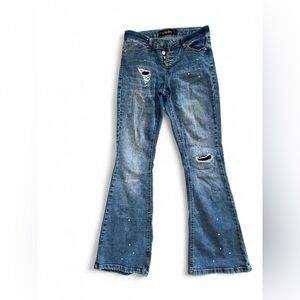 Indigo Rein Flare Jeans with Distressed Details
